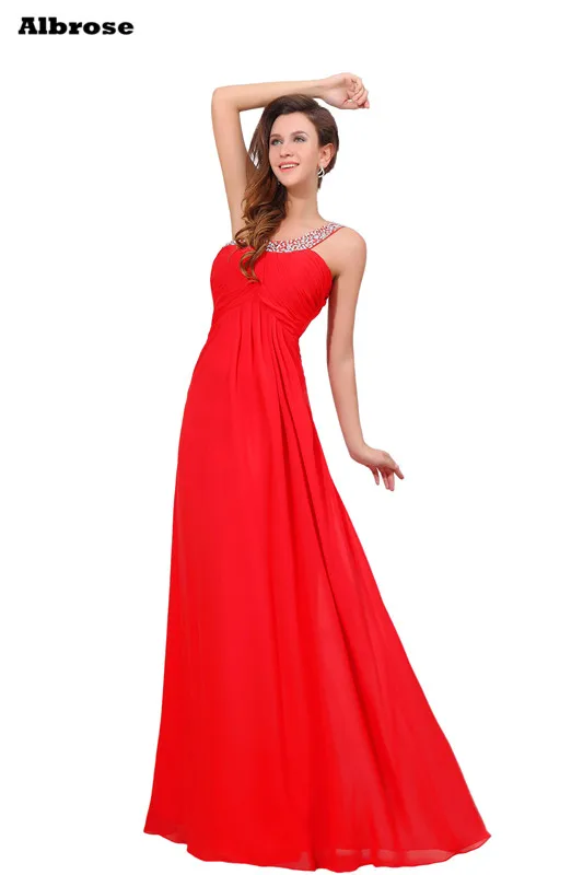 Cheap Simple Sexy Evening Dress Long Evening Dress Red Chiffon Formal