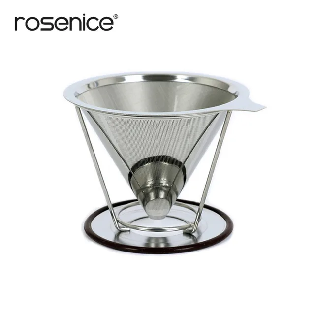 Special Price ROSENICE Reusable Coffee Filter Cone Shape Dual Layer Coffee Filter Mesh Basket With Stand 125mm