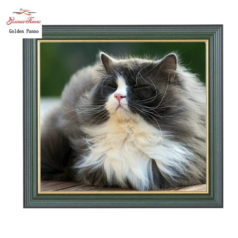 

Golden Panno,14CT 11CT DMC hand made cross stitch kits,5d diy 3d needlework A sleeping cat Needlework embroidery Cross Stitch