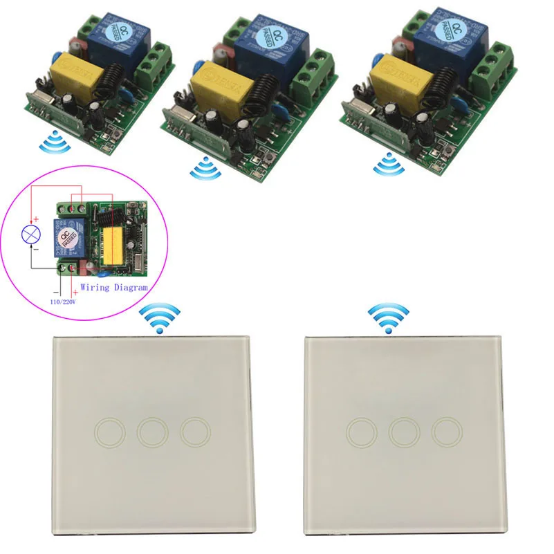 Sleeplion 220V беспроводной сенсорный настенный выключатель роскошный стеклянный сенсорный датчик передатчик дистанционное управление 110 в приемник вкл