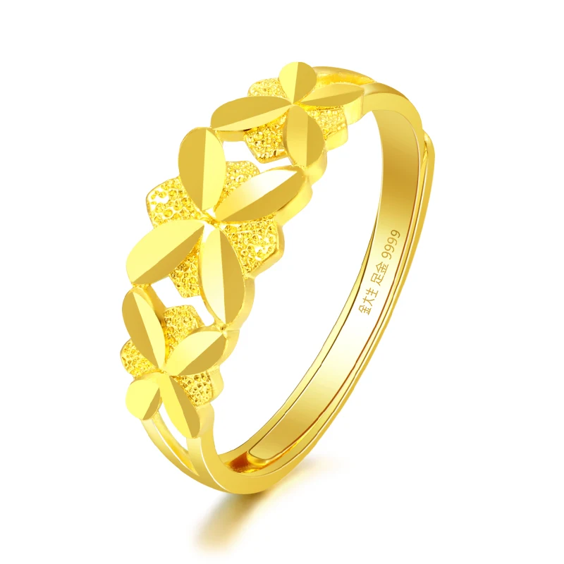

New Solid 24K Yellow Gold Ring Women 999 Gold Butterfly Flower Ring