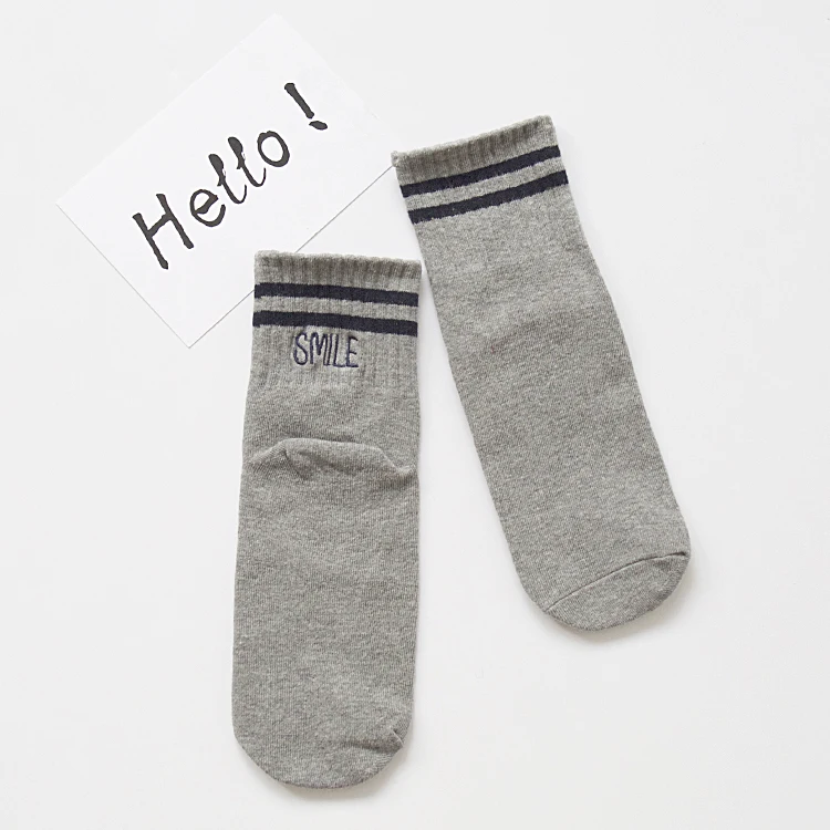 Женские брендовые носки в Корейском стиле, забавные носки с надписью «Smile», уличная одежда, Calcetines Divertidos Harajuku Kawaii, бамбуковые носки - Цвет: Серый