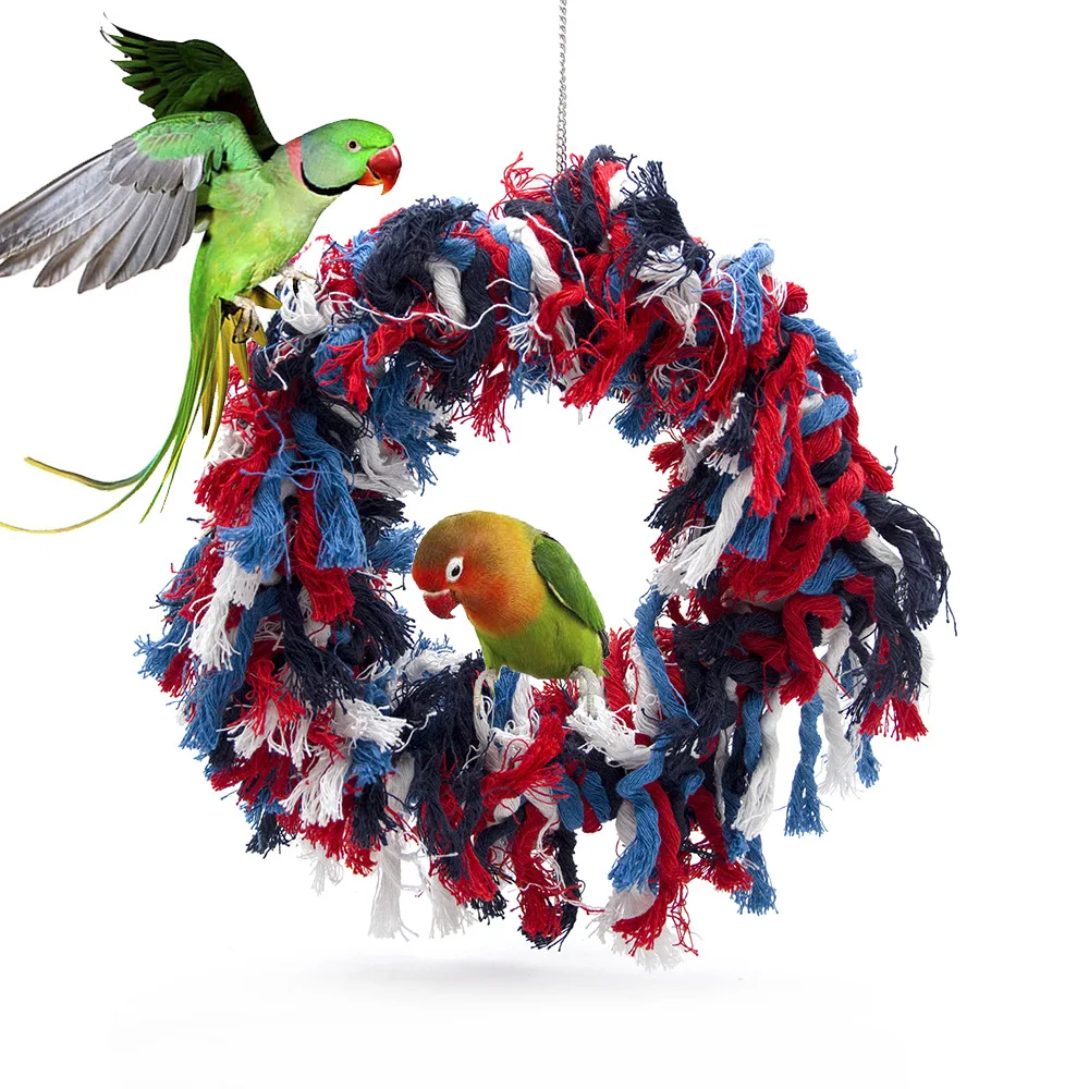 1PCS Large Cotton Rope Hanging Ring Bird Gnawing Toy Parrot Swing Toy
