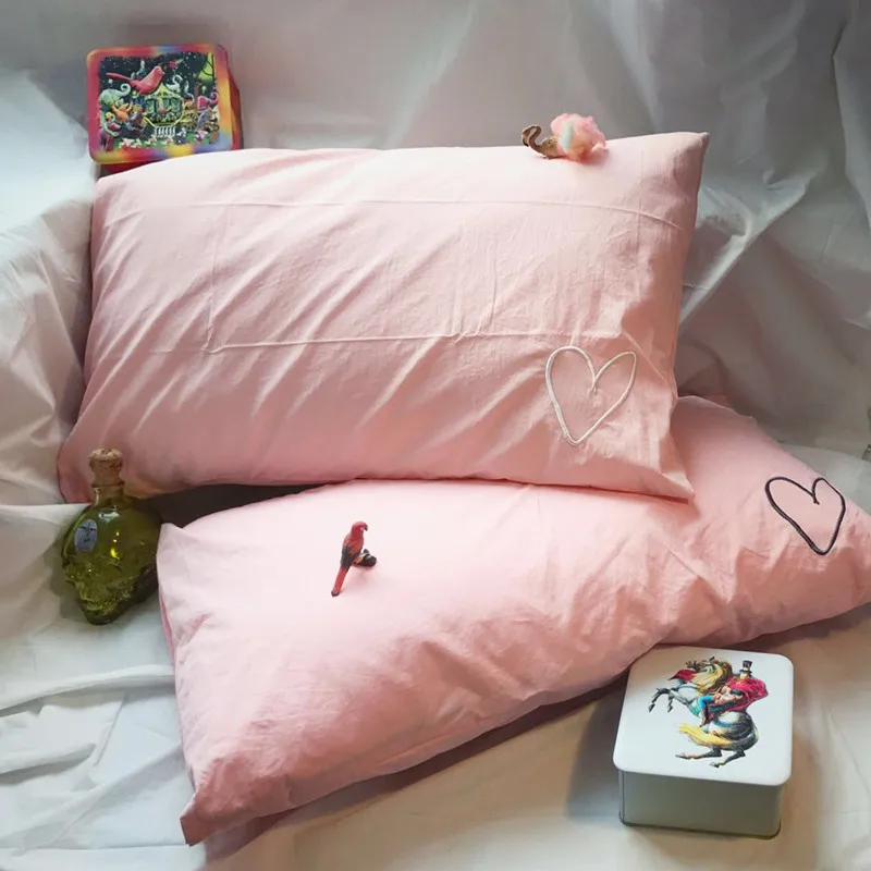 Cilected серый/розовый сердце набор подушек хлопок сплошной цвет любовь покрытие постельные принадлежности 48*74 см пилло wcase без ядра 1 шт