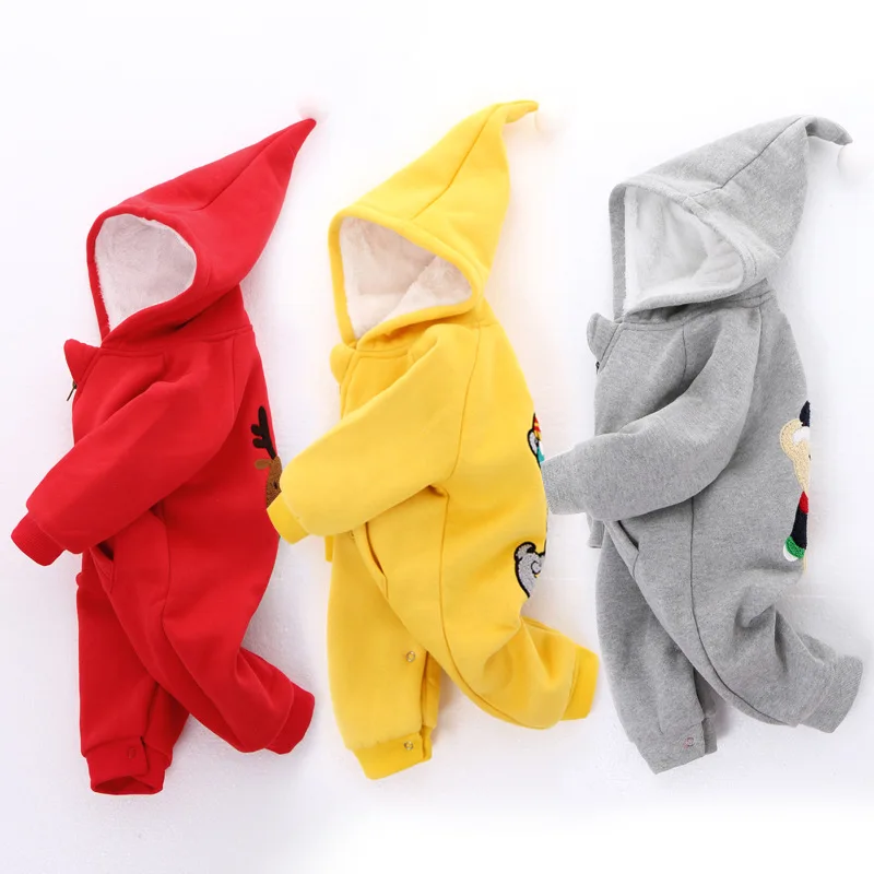 

Autumn Winter Baby Rompers Cartoon Plus Velvet Hooded Baby Clothing Cotton Newborn Baby Girl Clothes Infant Costumes
