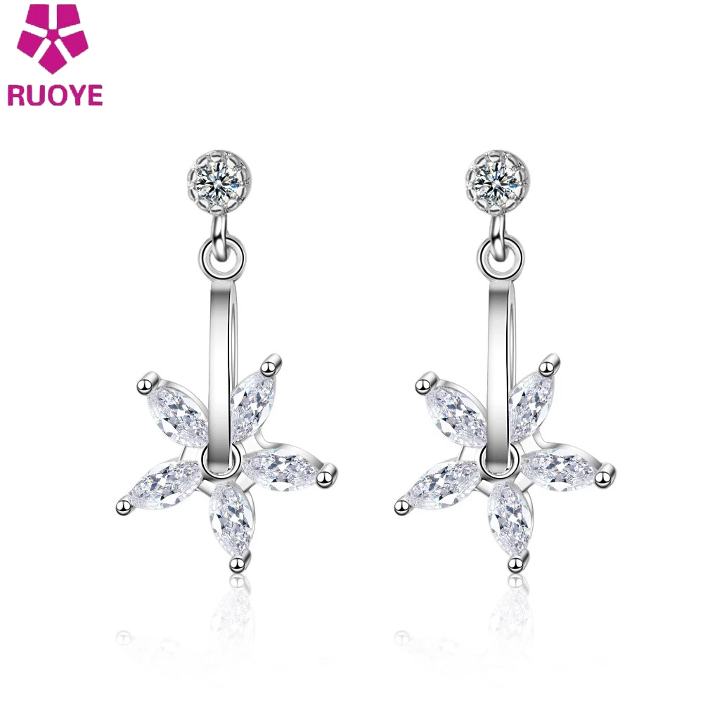 

Creative Rotating Flower Design Crystal Earring For Women 925 Sterling Silver Earring Female Silver Jewelry 2019 New Orecchini