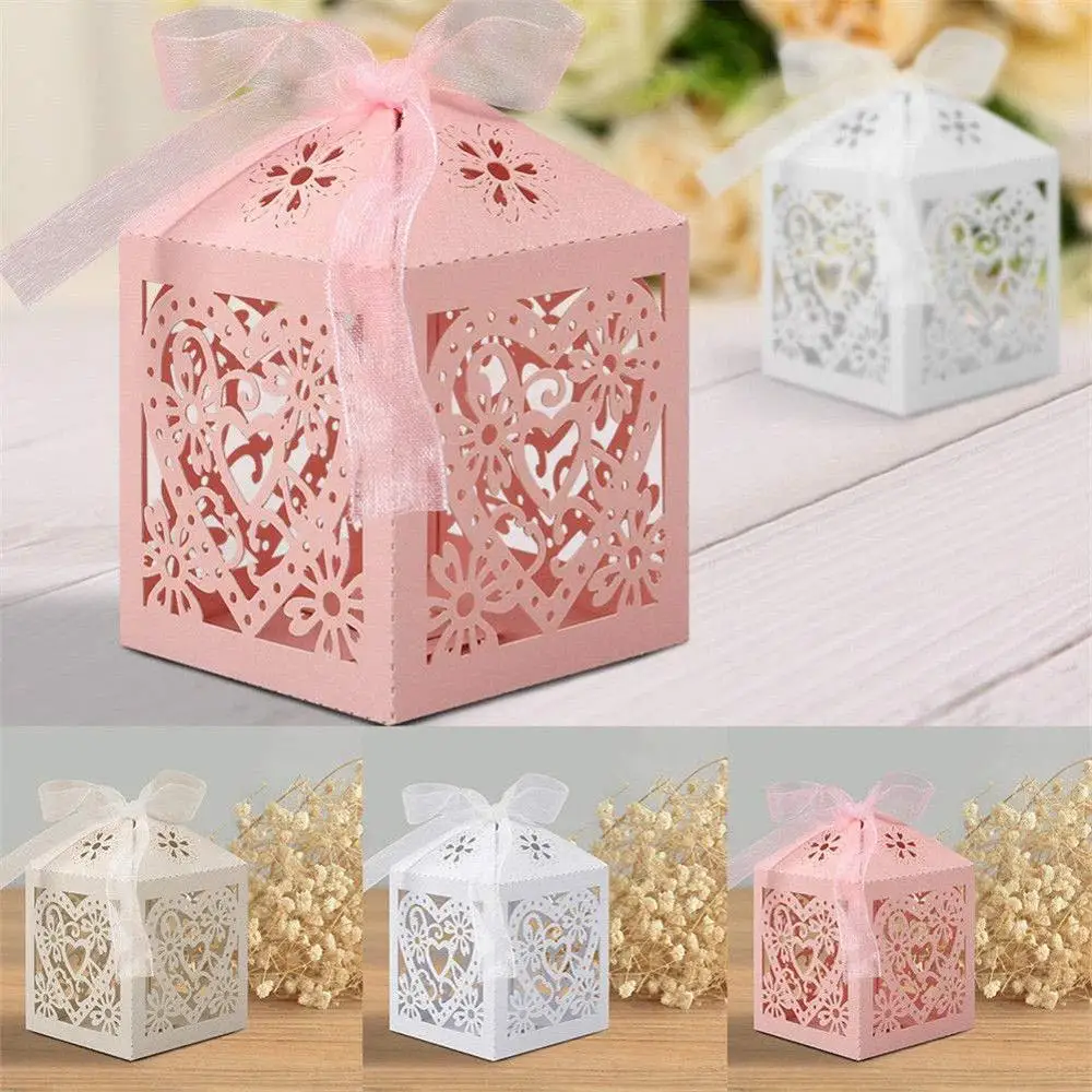 50pcs/lot Wedding Gifts For Guests Paper Box Laser Cut Gift Bag Bride and Groom Birthday Party Favors Decoration Gift Candy Box