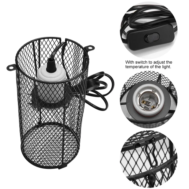 100w Pet Heating Lamp Infrared Ceramic Light With Safety Cage Emitter Heat Chickens Reptile