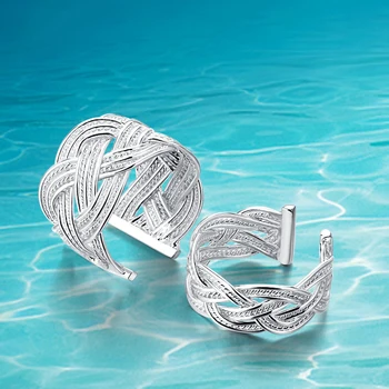 

Fashion 925 Sterling silver rings for women; Woven mesh ring; Hollowed-out pattern Mesh rings;Wide version retro jewelry