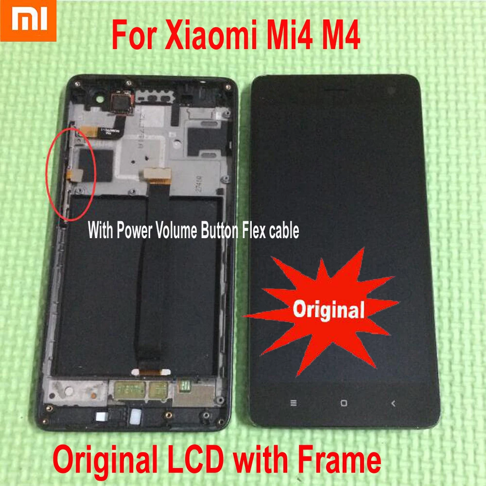 

Original Tested Working Sensor LCD Display Touch Screen Digitizer Assembly with frame For Xiaomi Mi4 M4 MI 4 phone panel parts