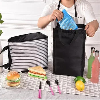 

Best Sale Black White Stripes Portable Thermal Lunch Bags Women Men Food Picnic Cooler Box Insulated Tote Bag Storage Container