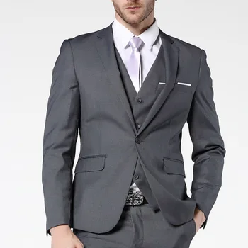 

Gray Slim Fit Men Suits for Wedding Prom Groom Tuxedos Notched Lapel 3 Piece Gentleman Costumes Set Jacket Pants Vest