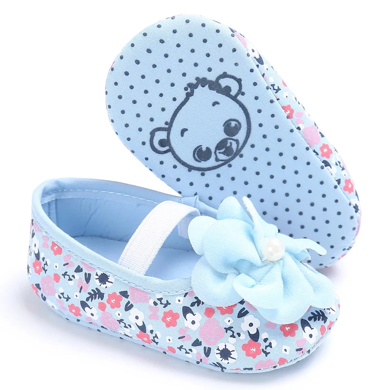 

New Born Baby Girl Shoes Princess Polka Dots With Flowers Soft Cotton Toddler Crib Infant Little Kid Sole Anti-slip First Walker