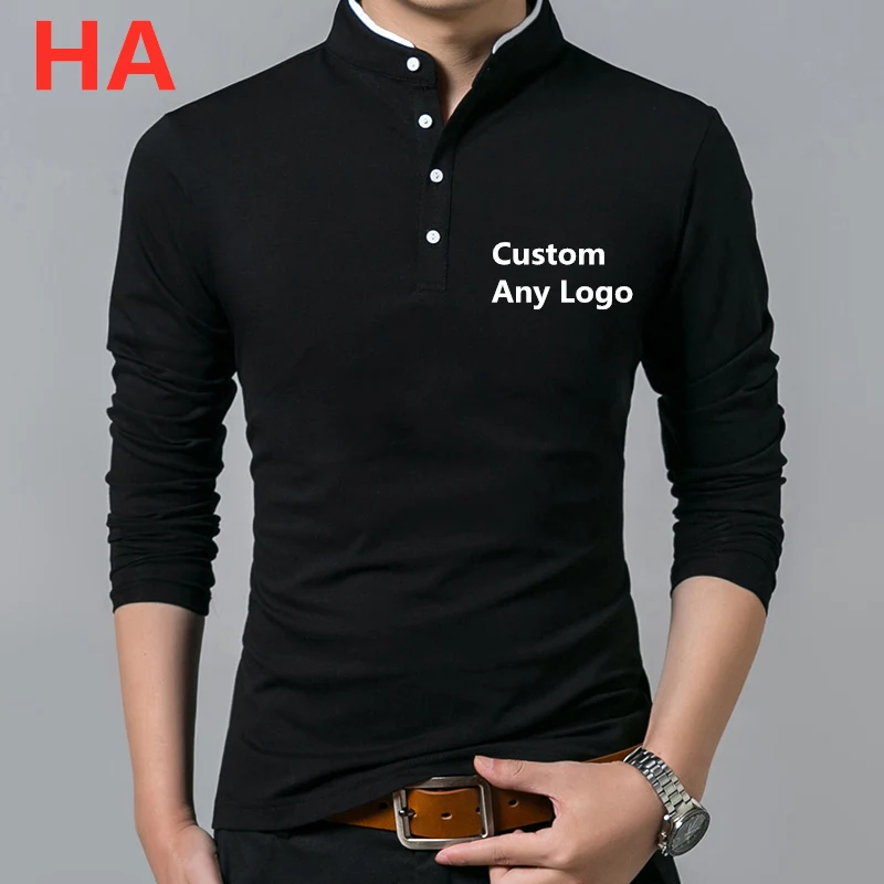 HA Любой пользовательский логотип свитер мужской пуловер с длинными рукавами мужской свитер с v-образным вырезом Топ свободный однотонный крой вязаный стиль Одежда - Цвет: Black