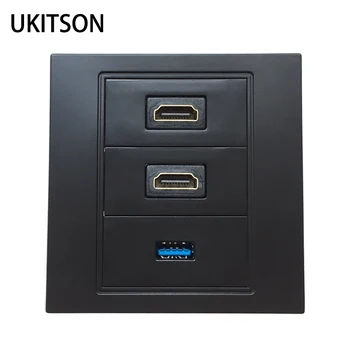 

Black Color Dual HDMI2.0 Port With USB3.0 Connector Faceplate Female To Female Plug Support 4K 3D
