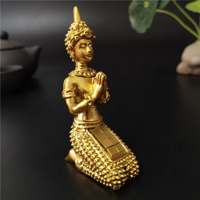 Estatua de Buda de meditación dorada escultura de Buda de Tailandia figurillas de resina artesanía adorno para decoración de maceta de jardín de casa