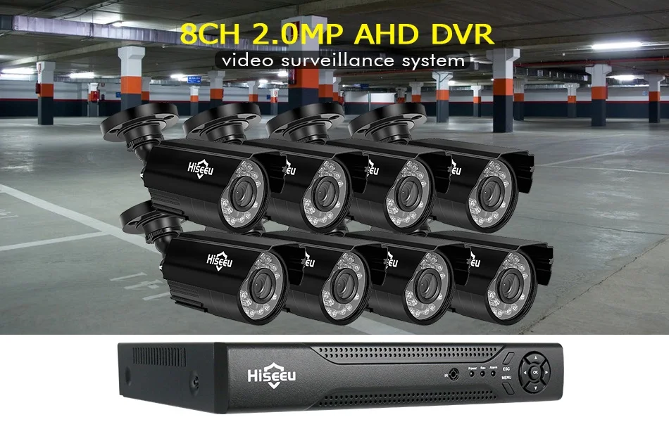 Hiseeu 8-канальный комплект системы видеонаблюдения AHD 1080P IR Bullet CCTV видеонаблюдение Домашняя безопасность для помещений/на улице Всепогодные Камеры видеонаблюдения