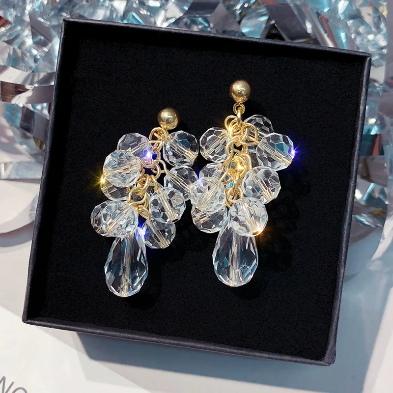 

Shiny side new design fashion jewelry Grape shape crystal string for woman Korean version long tassel earrings simple style