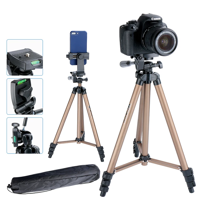 

40-125cm Universal Adjustable Tripod with Phone Clip for iPhone Samsung Stand Mount Holder Tripod for Canon Nikon Sony Camera