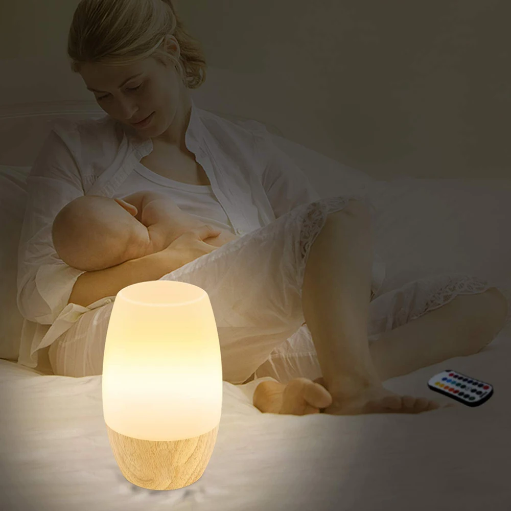 

New Remote Control Night Sleeping Lamp Wooden Base Kids Bedroom Lamp LE-D Baby Room Light