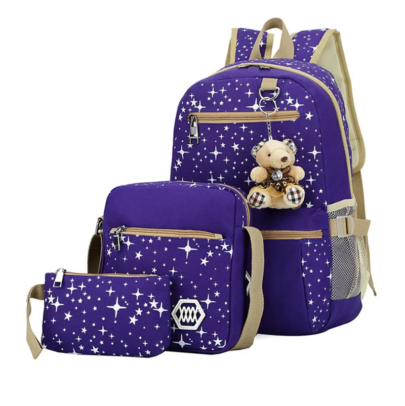 3 шт./компл. Для женщин рюкзак школьные сумки с принтом звезд милые рюкзаки с медведем для девочек-подростков дорожная сумка рюкзаки Mochila