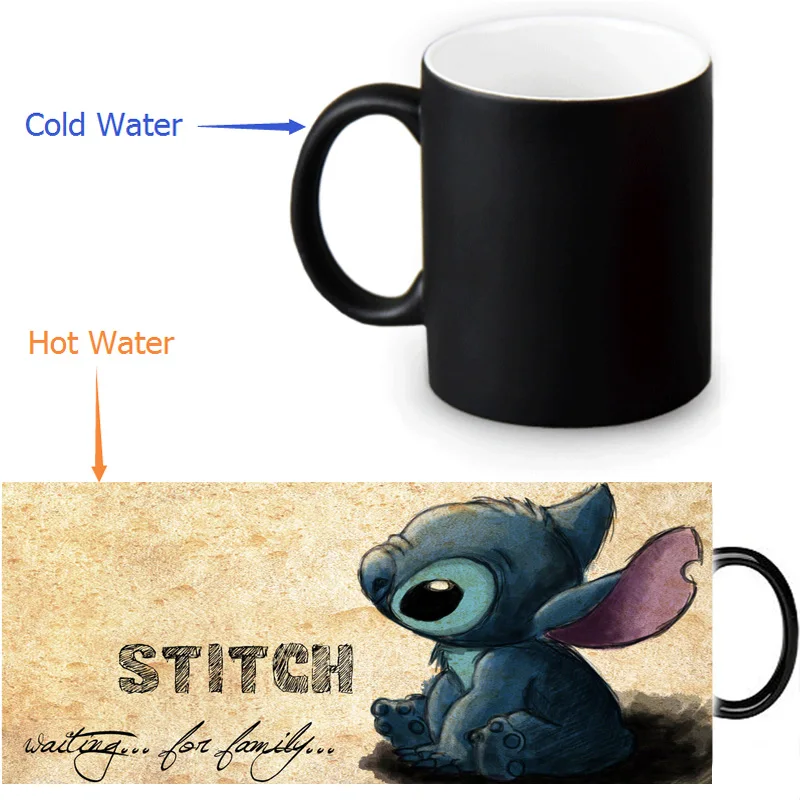 

Lilo&Stitch Ohana Quote Coffee Mugs Morph Mug Heat Sensitive Black Colour Change Morphing Tea Mugs White Mug 350ml