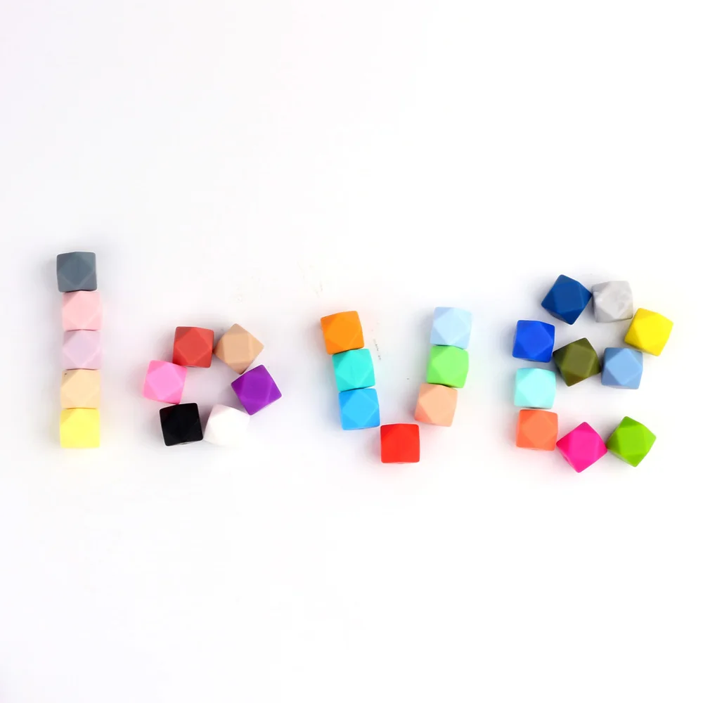 Красочные 50 шт. свободные силиконовые бусины большой маленький шестигранник 14 мм ювелирные бусины BPA Безопасные Детские Прорезыватели для зубов игрушки DIY ожерелье