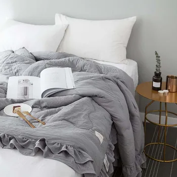 

Solid Seersucker Throw Blanket Flouncing Thin Comforter Blanket Air-conditioned Room Quilt for Summer Home Decor Bed Sheet