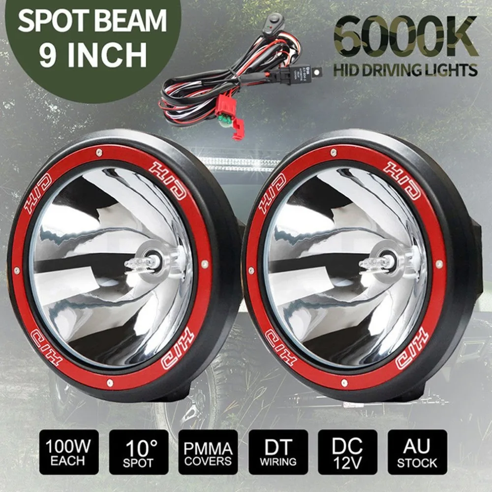 

2 PCS 9" Inch 100W Hid Driving Lights Xenon Spotlight Offroad 4Wd Truck Ute 12V Black