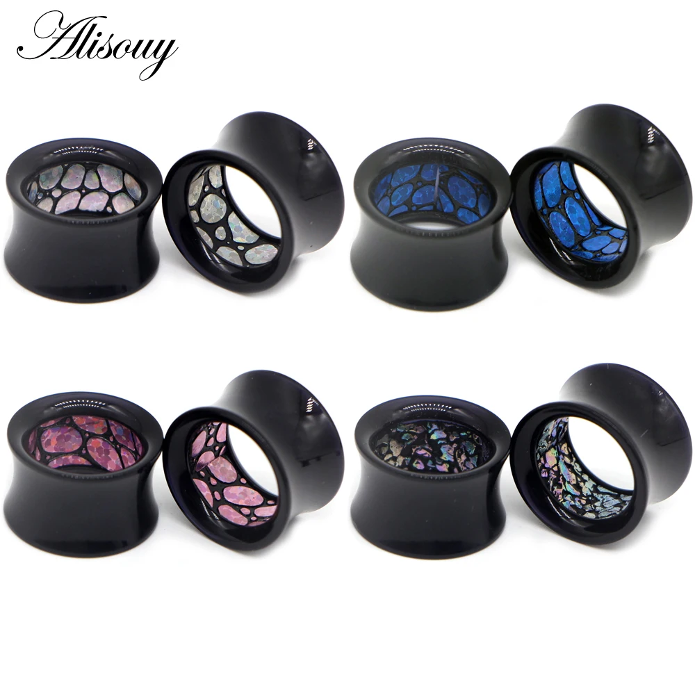 

Alisouy 2pcs Black Hollow Acrylic Ear Plugs Tunnel Stretcher Expander Gauges Flesh Double Flared Tunnels Body Piercing Jewelry