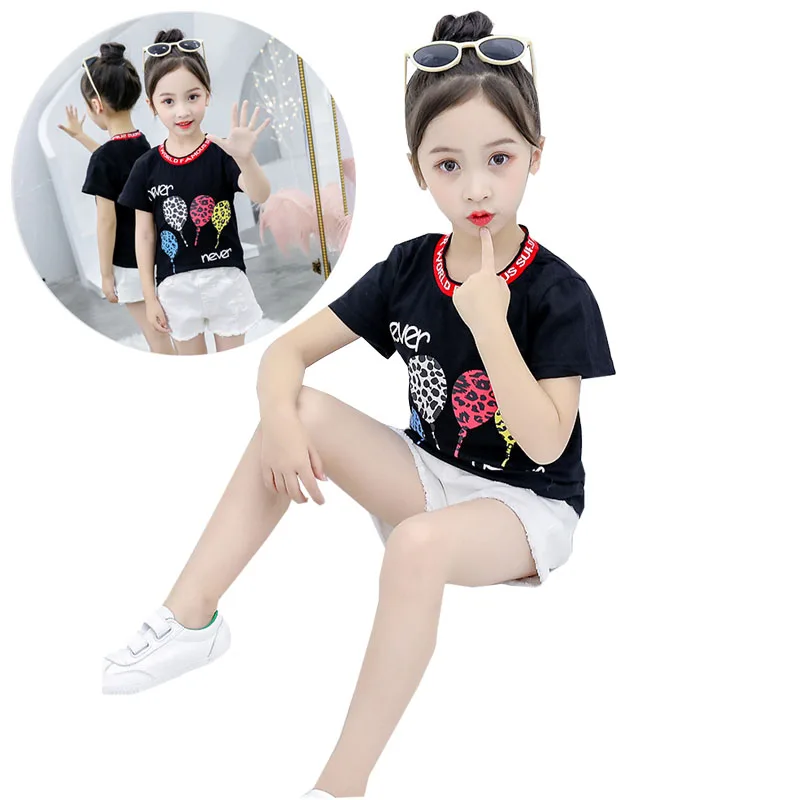 

Summer Girl Clothes Short-sleeved T-shirt Round Neck Cartoon Letter Print Pure Cotton 3-10 Y Child Quality Clothing 2019 Hot Sal