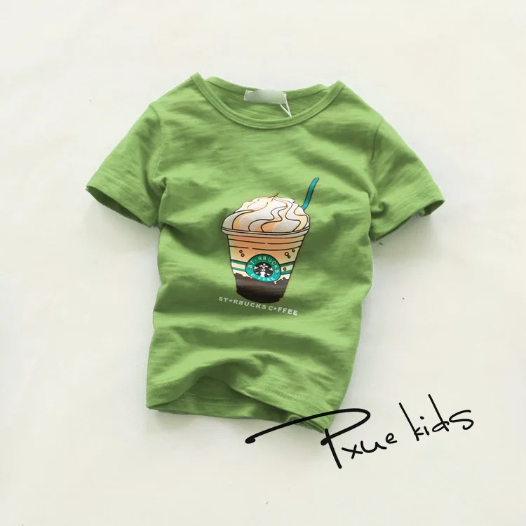 Летний стиль, новинка года, 6 цветов, модная детская одежда с рисунком ледяного кофе Брендовая детская футболка для мальчиков и девочек футболки, топы, одежда