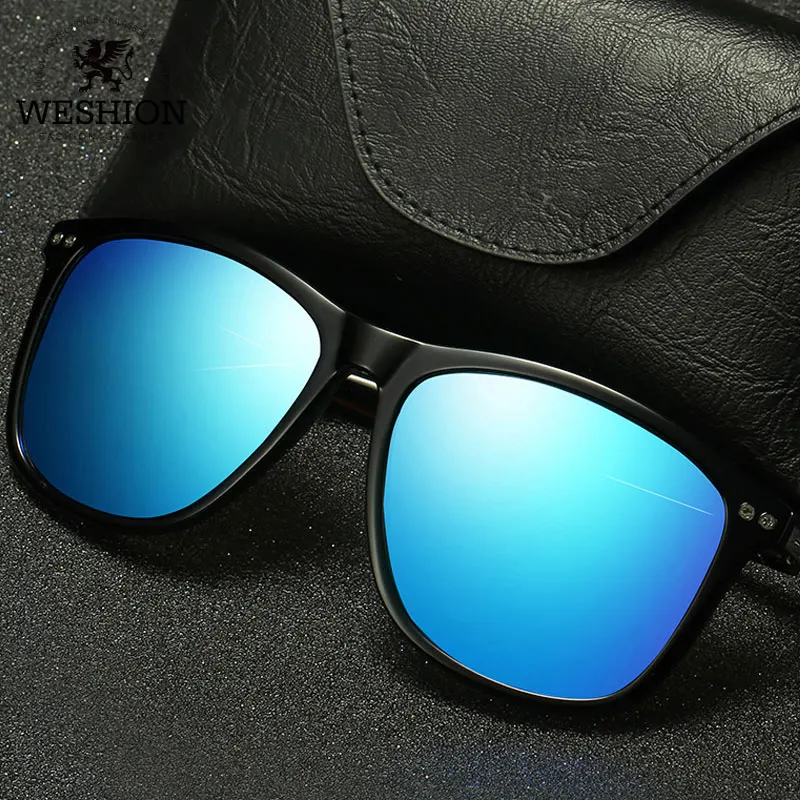 WESHION Sqaure Sunglasses поляризационные Для мужчин Для женщин спортивные покрытие зеркало солнцезащитные очки Мода óculos де Sol черная рамка очки