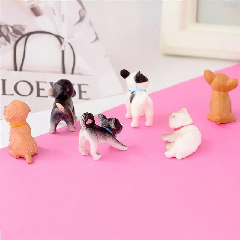 6pcs Mini Cat Dog Figurines Pet Doll Model Animals Miniature for Home Office
