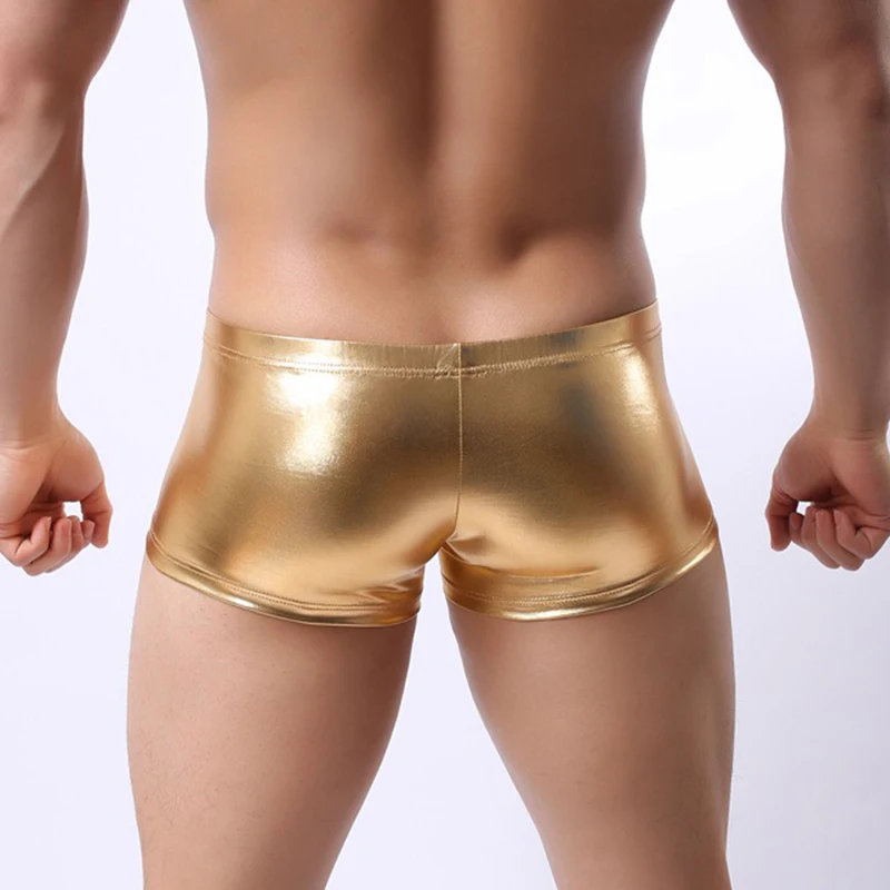 3XL Boxer Homme Gay Sexy Shiny Vinyl Leather Underwear Boxershorts Men Solid Color Gold Silver Black Underpants Boxer Men  (1)