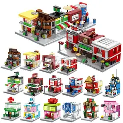 Макдональдс строительные блоки город известный магазин Swarovski Парикмахерская Mini City Street View серии модель DIY игрушки для детей