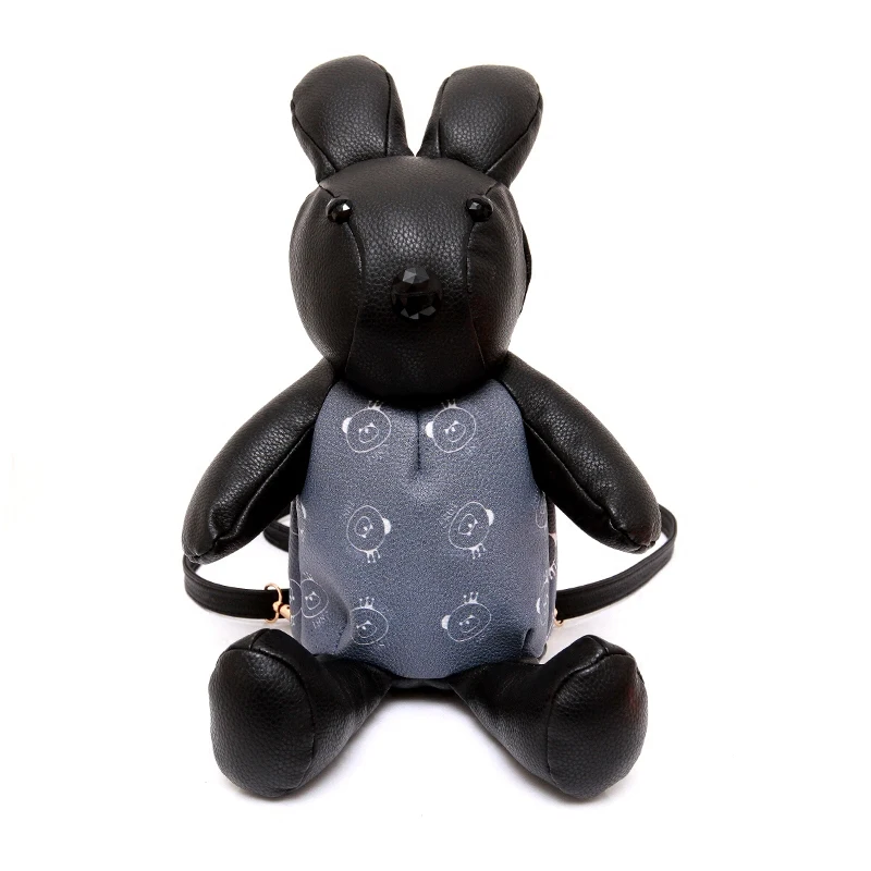 Women korean style black cartoon rabbit style Pu leather backpack cute lovely girl ladies daypack Girls