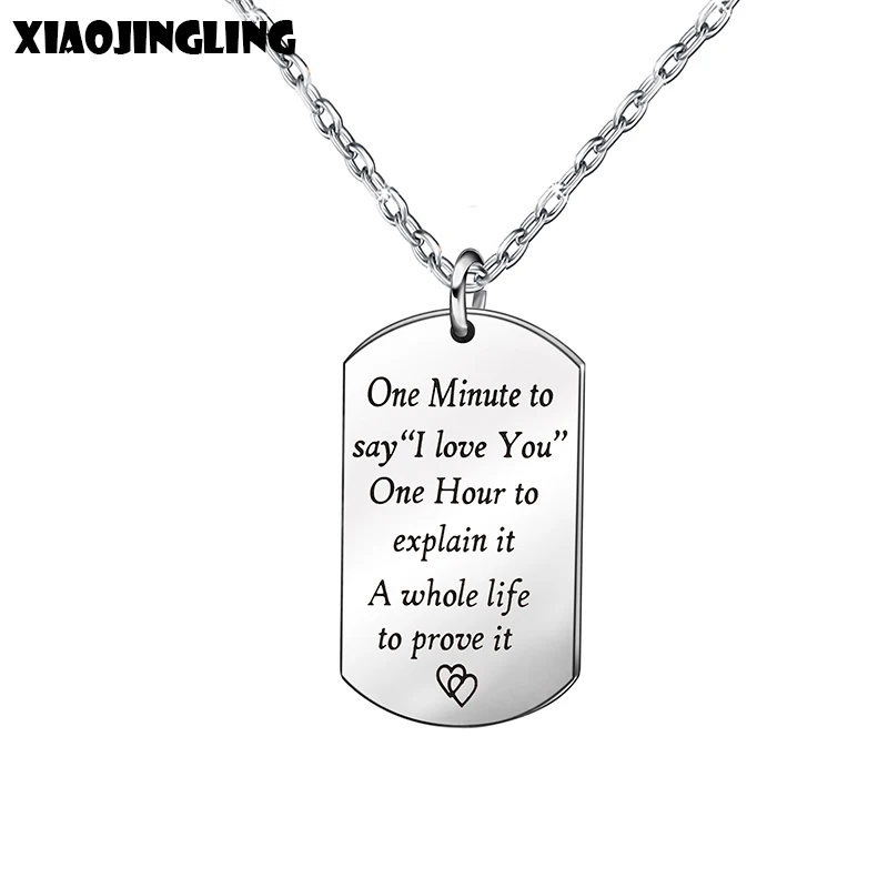 

XIAOJINGLING Army Card Lettering Necklace & Pendant Hiphops Silver-color Stainless Steel 60+5cm long Chain Fashion Lover Jewelry