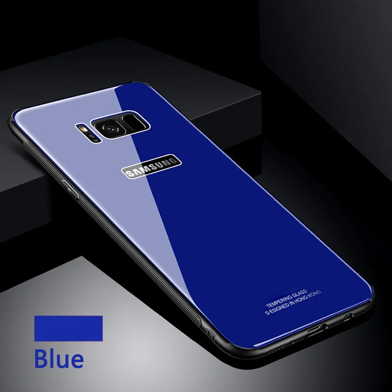 RZP чехол из закаленного стекла для samsung Galaxy S 8 9 NOTE 8, задняя крышка, Жесткий Чехол-бампер для samsung S8 S9 Plus, мягкий ТПУ чехол - Цвет: Blue