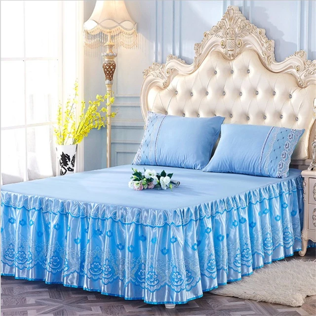 Luxury bed skirt silk princess bedding sets queen king Lace ruffle bed