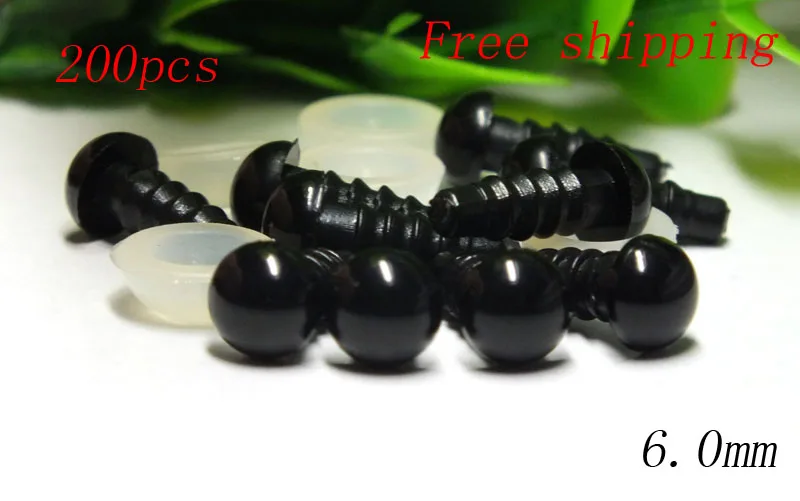 

Free shipping!!! 200pcs X 6mm plastic safety crystal eyes Solid Black Eyes Safety Eyes with washer