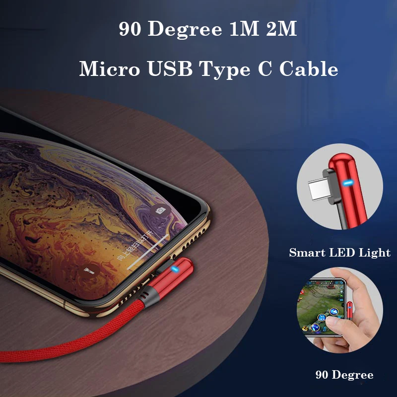 Игровой светодиодный Micro USB кабель для передачи данных с быстрой зарядкой 2,4 А, смарт-синхронизация данных в оплетке+ головка из алюминиевого сплава, Android type C для samsung huawei