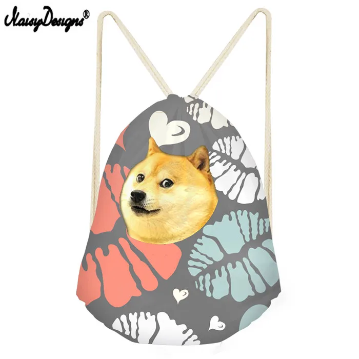 Noisydesigns Hiba Doge Хаски 3D животное собака школьная обувь для девочек Drawstring сумка маленькая Женская сумки Женский Softback Рюкзак одежда сумки