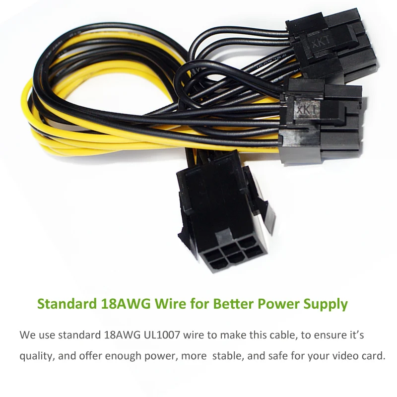 ULT-Best Cable PCI-E PCIE 6p Female to Dual 8pin 6+2 Male GPU Graphics Video Card Power Supply Extension Riser Mining Cord Cabo