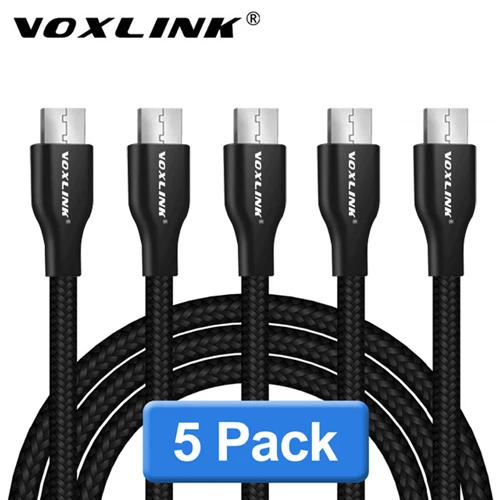 VOXLINK Micro USB кабель для samsung S6 S7, быстрая зарядка, синхронизация данных, зарядный кабель для huawei, htc, Android, мобильный телефон, USB кабели - Цвет: Black-5Pack