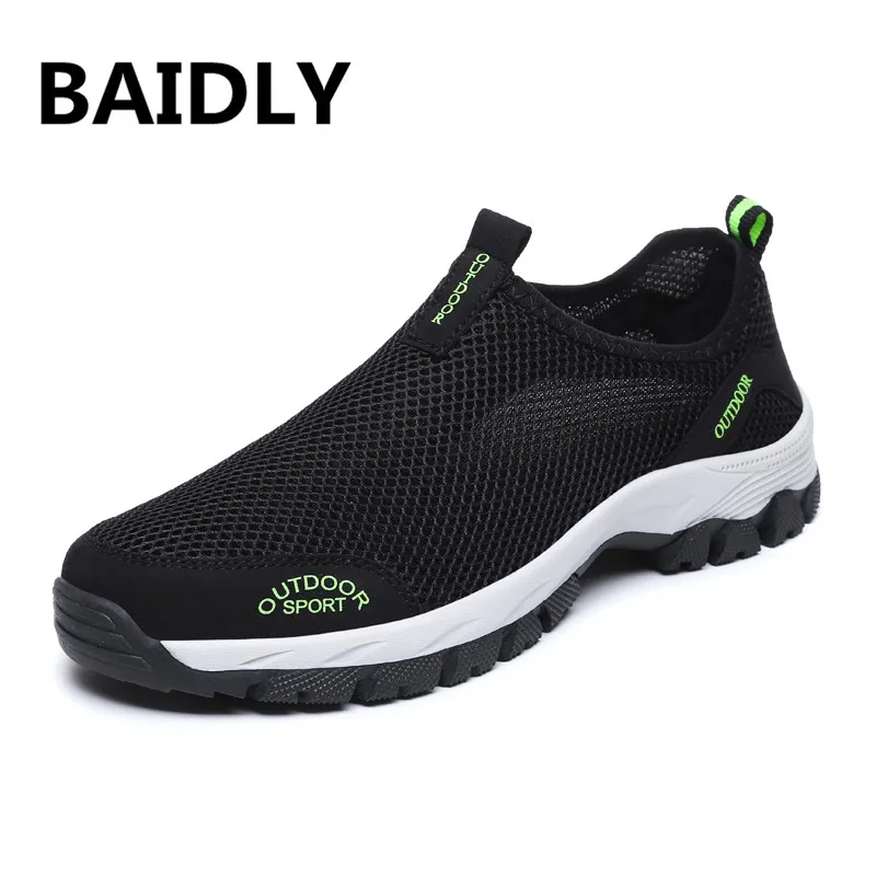

Men Hiking Jogging Shoes Mesh Outdoor Climbing Mountain Sneakers Slip on Men Sport Shoes Trekking Sneakers Big Size 39-48