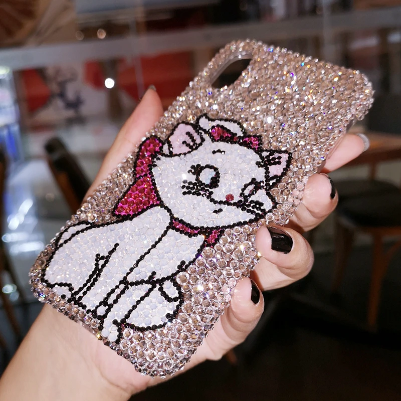Для iphone XR Роскошный чехол Marie Cat с блестящими кристаллами и бриллиантами для iphone XS Max X 6 6S 6SP 7 7P 8 8plus женский чехол с чешскими камнями на ремешке