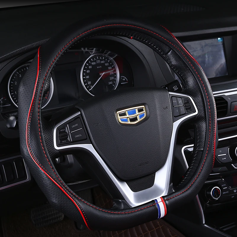 

KKYSYELVA D Shape Steering-Wheel Black Auto Car Steering Wheel Cover Leather 38CM wheel cover Interior accessories