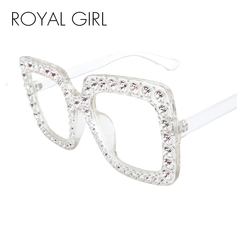 

ROYAL GIRL Square Rhinestone Sunglasses Women Brand Designer Oversized Crystal Sun Glasses 2018 Clear Lens Shades Oculos ss302