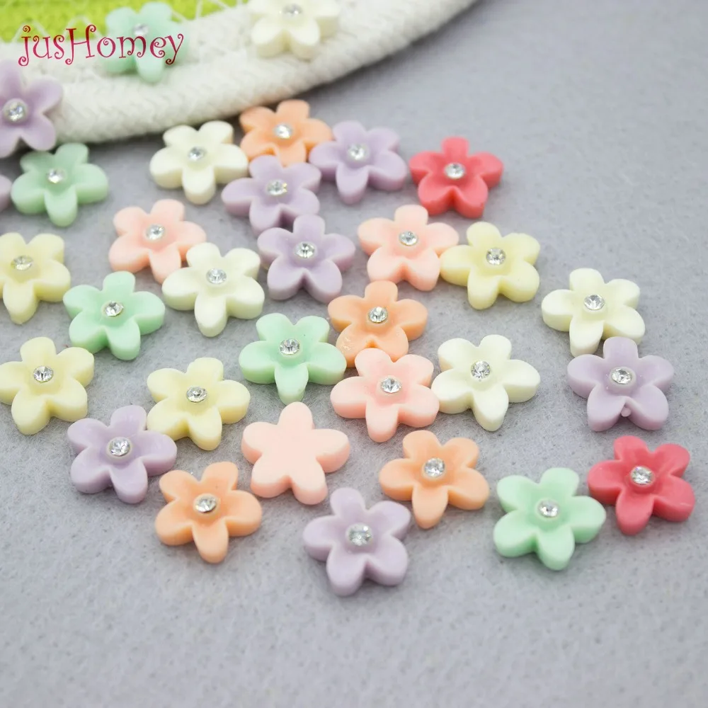 

Set of 100pcs Pastel Resin Plum Flower w/ Rhinestone Flatback Cameo Cabochon for Cell phone decor,Nail Art Decor hair band DIY